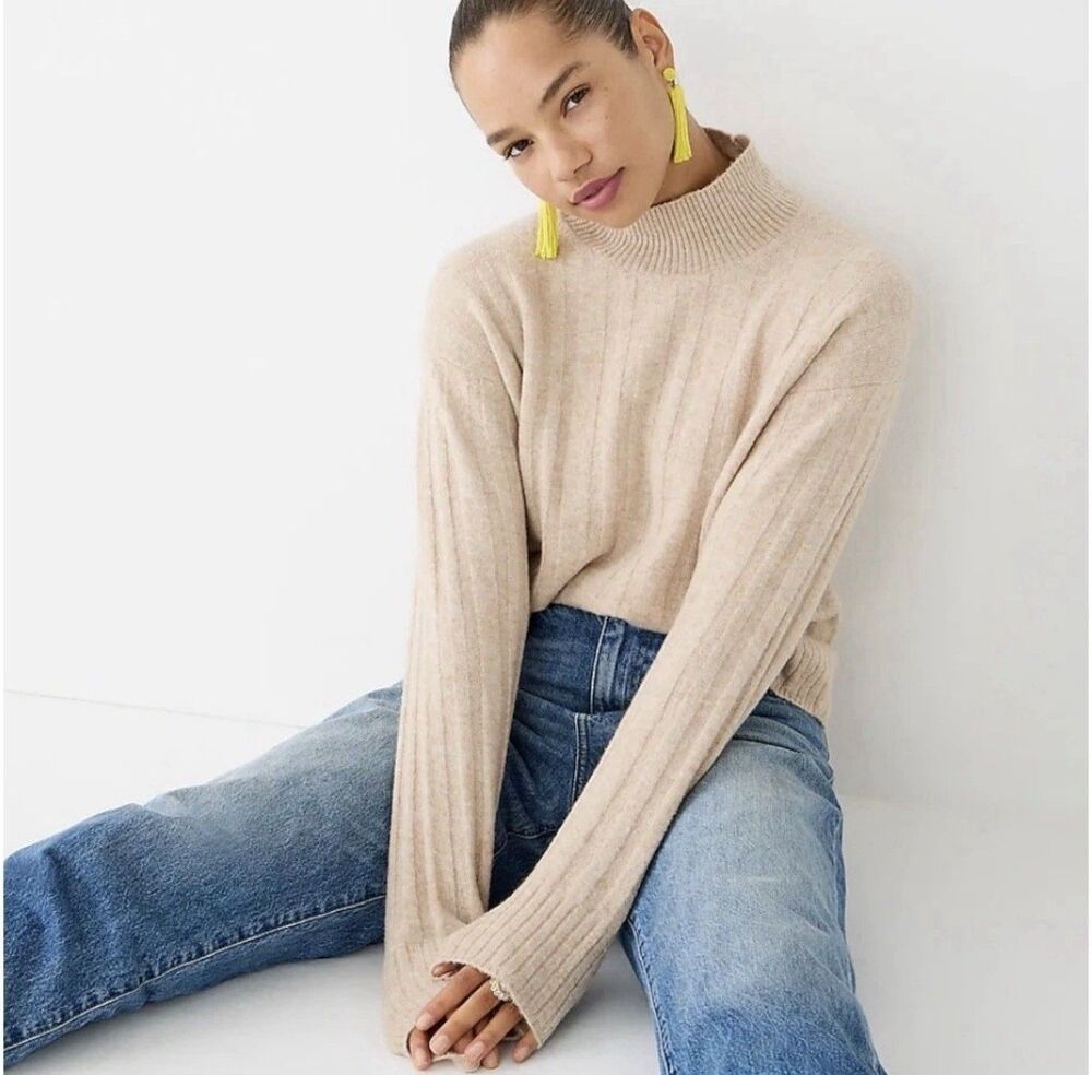 J.Crew Ribbed Mockneck Women’s Sweater Beige Small in Supersoft yarn